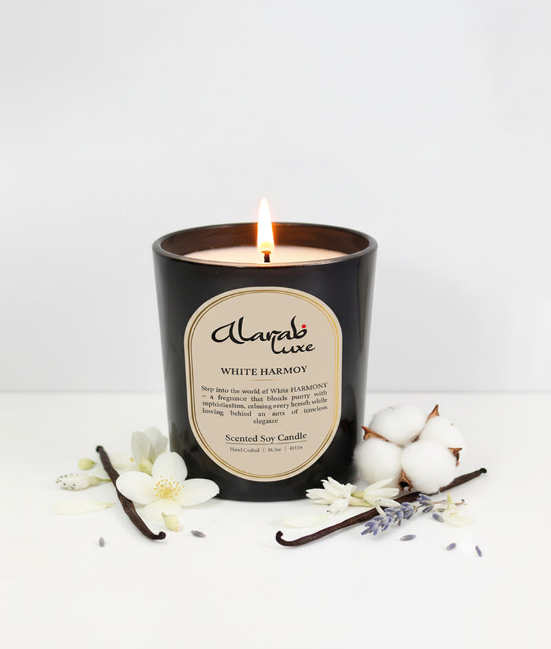 White Harmony luxury scented jar candle, front view